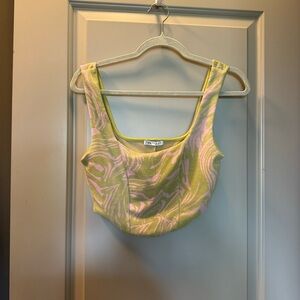 Green and pink Zara corset crop top